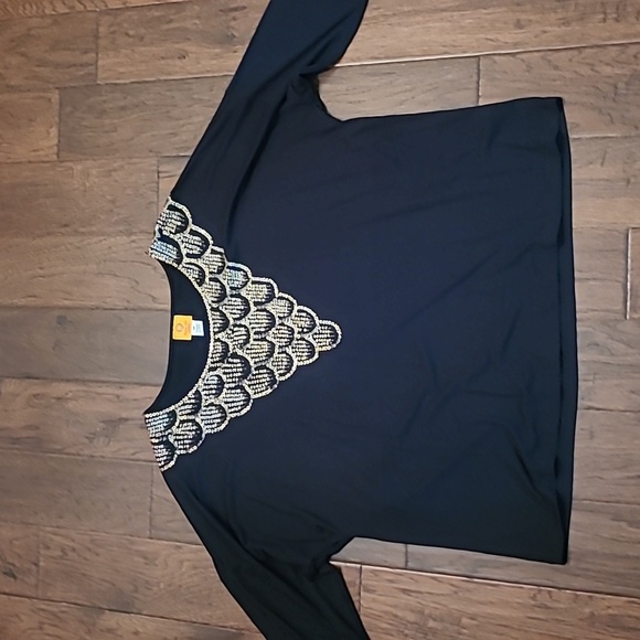 Ruby Rd women's 3/4 length sleeve black shirt with gold sequin detail size 2X - Picture 1 of 7